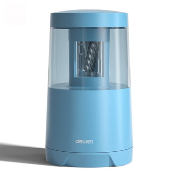 得力（deli）电动削笔机 双电源卷笔刀削笔器按压半自动排断芯转笔刀削笔刀 儿童学生文具考试生日开学礼物蓝色