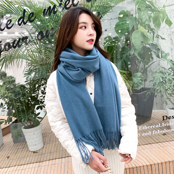 围巾韩版女百搭两用男生日礼物加厚简约披肩情侣款纯色围脖 牛仔兰
