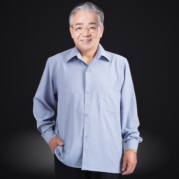 老爷爷夏季衣服男中老年长袖衬衫薄款爸爸夏装老人70岁衬衣80岁男装