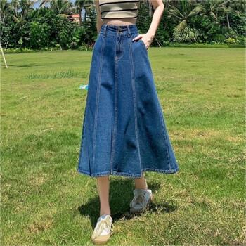 zmva超大码夏季高腰过膝牛仔半身裙女胖妹妹230斤显瘦百搭遮肉a字裙子