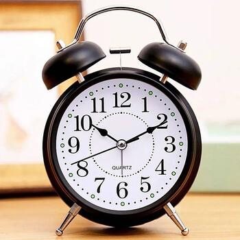闹钟学生闹铃网红简约ins钟表可充电时钟金属夜光男女小闹表黑色4寸