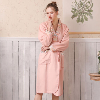 睡衣男女士春夏季桑蚕丝睡袍2019新款时尚翻领浴袍可外穿家居服 粉色
