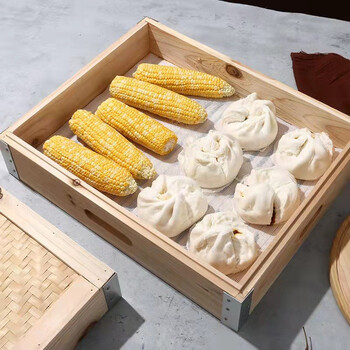 定制蒸馍馍坊长方形蒸笼蒸菜粗粮一号包子馒头蒸屉盖子竹制木框50cm40