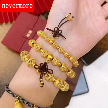 nevermore古法黄金花丝镂空葫芦转运珠手链999足金女款金珠首饰送妈妈