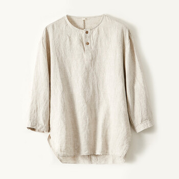 中国风七分袖衬衫男复古纯亚麻男士立领上衣舒适透气百搭休闲衬衣