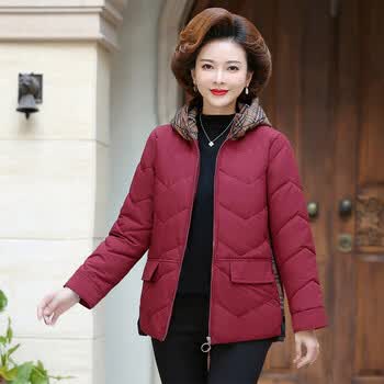 洋气短款棉服中年女秋冬装加绒加厚棉袄中老年老妈棉衣酒红xl90105斤