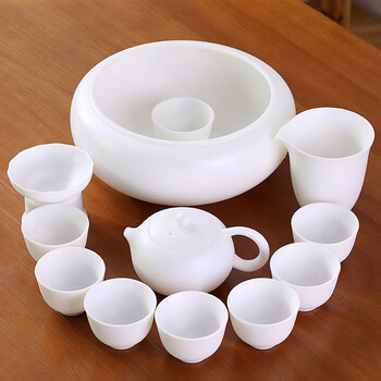 sonwibumn德化白瓷茶具套装素烧原矿羊脂玉亚光磨砂家用简茶杯盖碗
