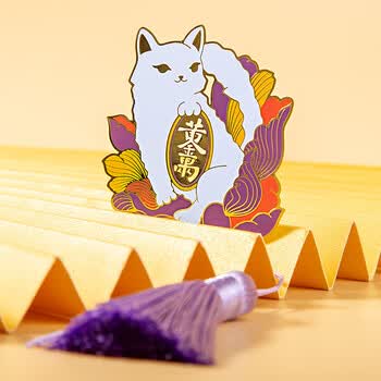 天色招财猫黄铜书签礼盒 中国风古风故宫文创毕业送全班同学老师纪念礼品伴手礼物生日TS-5909银猫招财