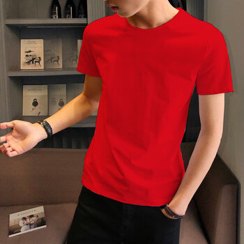 男士短袖t恤内搭圆领标准型衣服夏季潮流纯色白色半袖男装红色2xl140