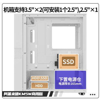 长城（Great Wall）阿基米德5商用版白色电脑机箱（MATX小主板/0.6mm厚板材/7风扇位/4硬盘位/背线/铁侧板）