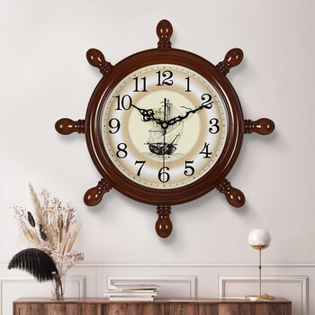 光阴的故事中式舵手挂钟客厅家用时尚地中海船舵装饰时钟表网红轻奢挂