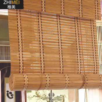 新中式复古印花竹帘竹帘卷帘定制窗帘门帘升降遮光遮阳隔断阳台家用