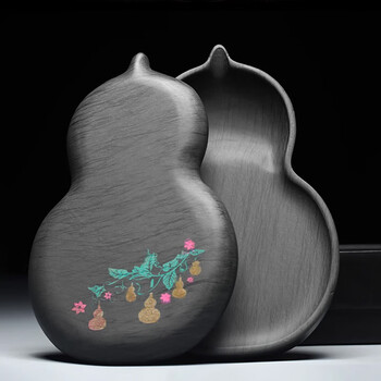 一海堂 文化 螺纹砚台 歙砚毛笔书法文房四宝四大名砚原石大容量墨海墨池墨盒磨墨礼盒-5寸福禄砚台礼盒