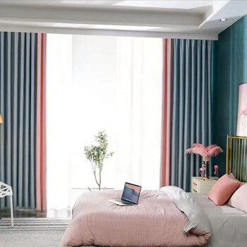 新款现代简约遮光窗帘客厅卧室阳台隔热加厚窗帘定制遮阳布浅蓝色拼