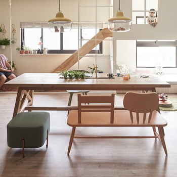 北欧实木会议桌原木复古办公桌loft长条桌长方形简约培训桌工作台 120