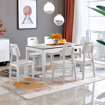 全友家居 玻钢石台面餐桌椅组合套装实木框架饭桌椅子餐厅家具组合