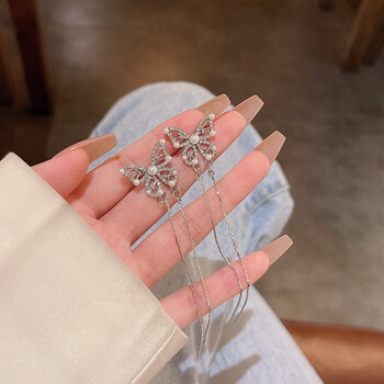 oidsg超仙精致镶钻蝴蝶流苏耳环女长款珍珠耳钉小众感轻奢气质耳饰奢