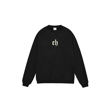 美式圆领卫衣男女秋冬季无帽宽松潮牌简约高街cb情侣chcampus 黑色(弯