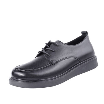 双凤2022春款圆头平底厚底休闲黑色牛皮单鞋女72a2017黑色38