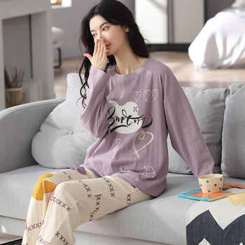 60高中生睡衣女长袖春秋冬大码居家服可爱宽松休闲外穿女秋季套装