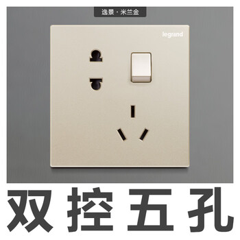 罗格朗开关插座面板二开单控逸景米兰金色一开五孔带usb家用86型 一开