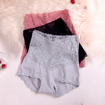 高腰内裤女葡萄甜蕾丝收腹性感提臀内裤枣红黑色灰色xl