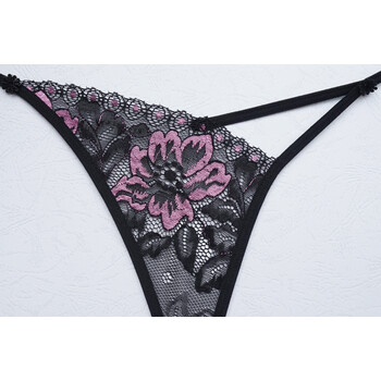 时尚黑色性感少女内裤丁字裤女迷人网纱花朵刺绣低腰无痕 黑色 均码