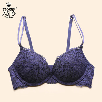 蕾丝小胸少女深v罩杯舒适细带内衣小杯型厚杯胸罩 普鲁士蓝 36a/80a