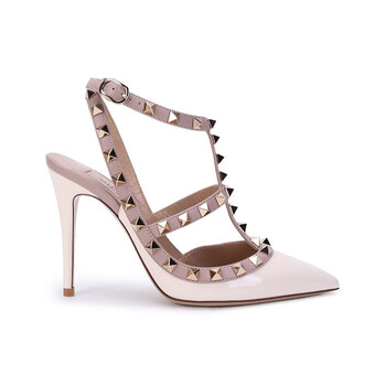 华伦天奴valentino22春夏女士奶白色灰粉色漆皮rockstud铆钉装饰尖头