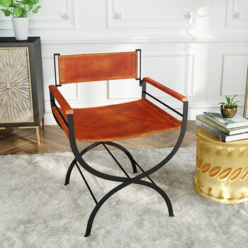 进口欧式户外折叠真皮休闲靠背椅皮艺书房靠椅办公室座椅一把