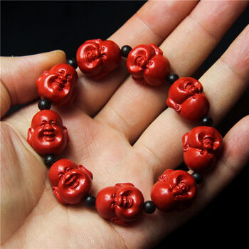 朱砂手串弥勒佛头笑佛菩萨未来佛笑口常开女男手链间隔珠椰壳或青金石