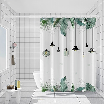 窗帘杆浴帘杆淋浴房挡水隔断帘子绿叶吊灯套装宽180高18020杆环绑带