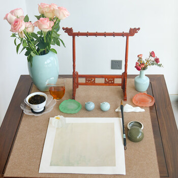 一海堂 文化 墨碟 墨海 磨砂琉璃墨碟 毛笔架笔搁墨液书法练字初学者入门练习放墨砚台 冰种墨碟-茶绿色