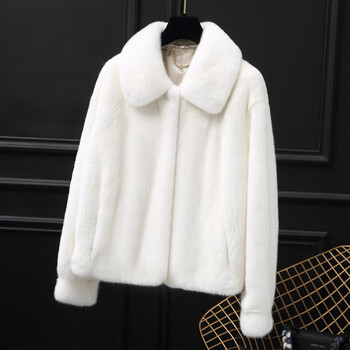 水貂皮大衣女整貂皮外套短款皮草小母貂2019冬季新款翻领海宁裘皮白色