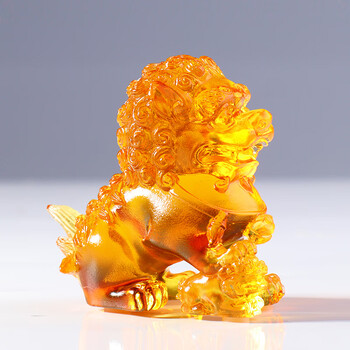 ◻︎【美品】琉璃工房 琉璃作品　クリスタルガラス　獅子の置物　アクリ展示台付き 琉璃狮子价格报价行情- 京东