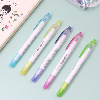 uni三菱 双头荧光记号笔 学生作业手账绘画标记笔彩色笔 PUS-103T 5色淡色系套装