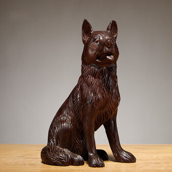 奈希森木雕狗摆件实木质动物雕刻十二生肖狗家居酒柜玄关书房办公室