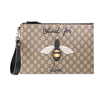 gucci古驰男包蜜蜂印花gg帆布手袋手拿包4739049cd1n8666