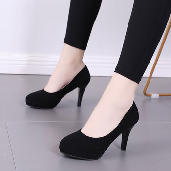 嘉玘职业高跟鞋女春秋黑色细跟5cm少女学生礼仪圆头五厘米工作正装鞋7