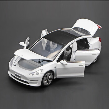 京佳132特斯拉model3合金模型带灯光音效回力汽车吃鸡同款白色