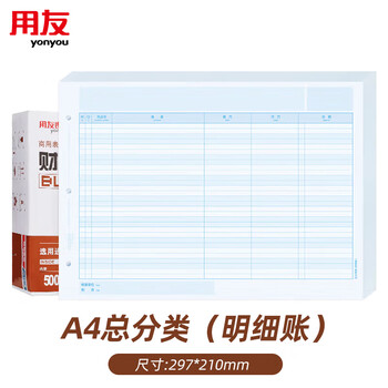 用友凭证纸A4总分类账(明细账) 70g经典 297*210mm 1000份/箱财务软件T3/T6/U8适用账本账簿凭证打印纸KZJ101