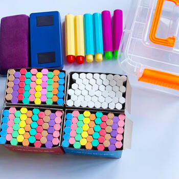 御杰11色198支六角彩色白色粉笔套装儿童无尘无毒户外粉笔画板涂鸦笔教学黑板报专用粉笔京东自营