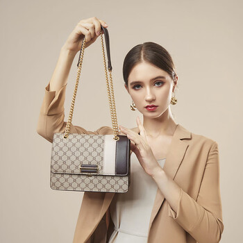 baoluo时尚品牌包包女印花拼接小方包链条感洋气单肩包轻奢腋下包女士