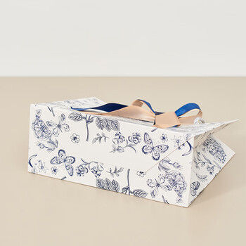 欧利文伴手礼小号包装袋中号纸袋手提袋儿童生日礼物袋子高档精致丝带礼品袋18x16x10cm 宝蓝紫幻4个装