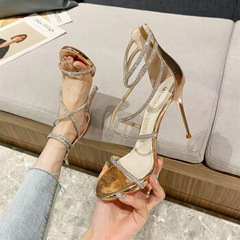 凉鞋女外穿露趾时装鞋2023夏季新款宴会走秀细跟配裙子高跟鞋香槟色34