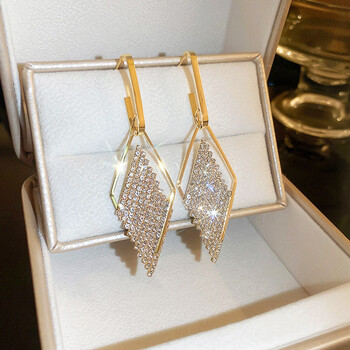 夏尔维纳高档时尚轻奢925银针镶钻菱形耳环女高贵夸张气质耳坠小众感