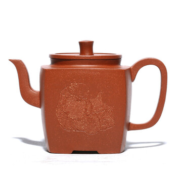 传炉精品紫砂壶原矿降坡泥礼品功夫茶壶茶具四降坡泥方宫灯刻绘谭青