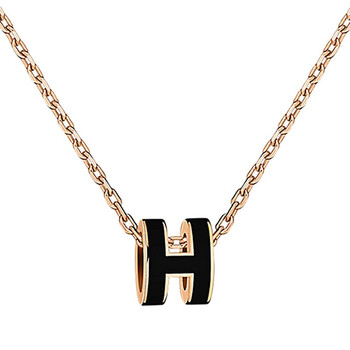 hermes/爱马仕 mini pop h 黑玫瑰金色吊坠项链#520礼物