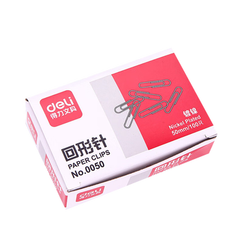 得力（deli）0050回形针 大号回形针 5cm电镀金属曲别针 100枚/盒 5盒装