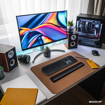 宜适酷(EXCO)皮质104键盘托人体工学手腕托 键盘垫手腕垫 鼠标垫护腕硅胶皮质掌托键盘手枕 黑色6098